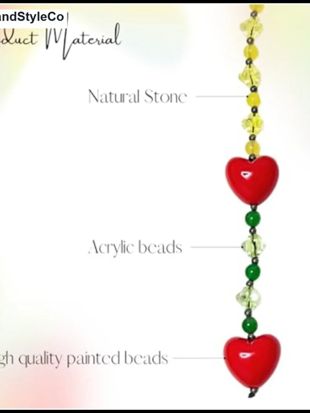 Heart charm beaded keychain natural stone 17 inch